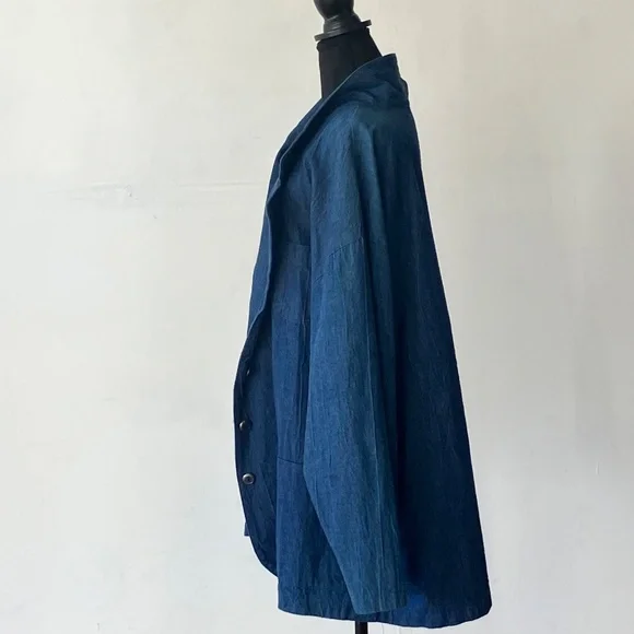 Medium Dark Blue Denim Oversized Blazer - Picture 3 of 12